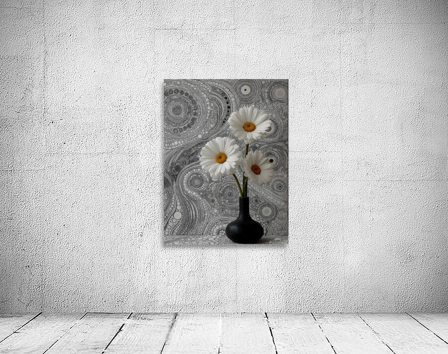 Gerbera – Daisy Flowers in Cosmic Pattern Print Wall Preview
