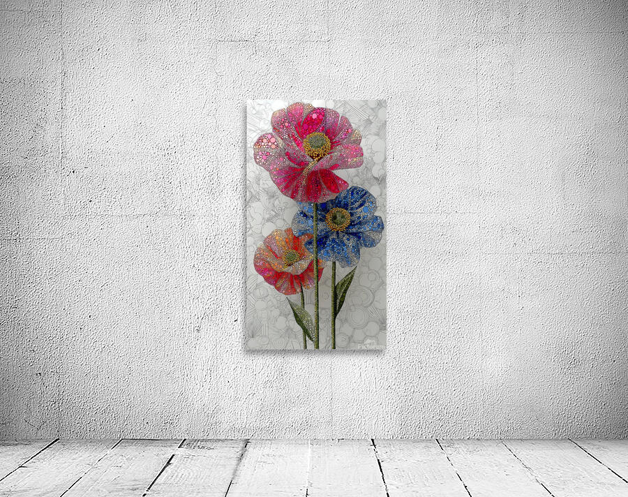 Cosmic Petals – Pink and Blue Pop Art Floral Print Wall Preview