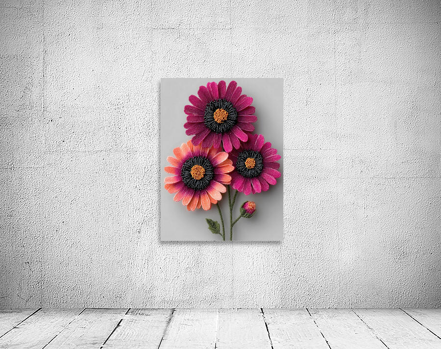 Beaded Blossoms – Textured Pink Daisy Abstract Print Wall Preview