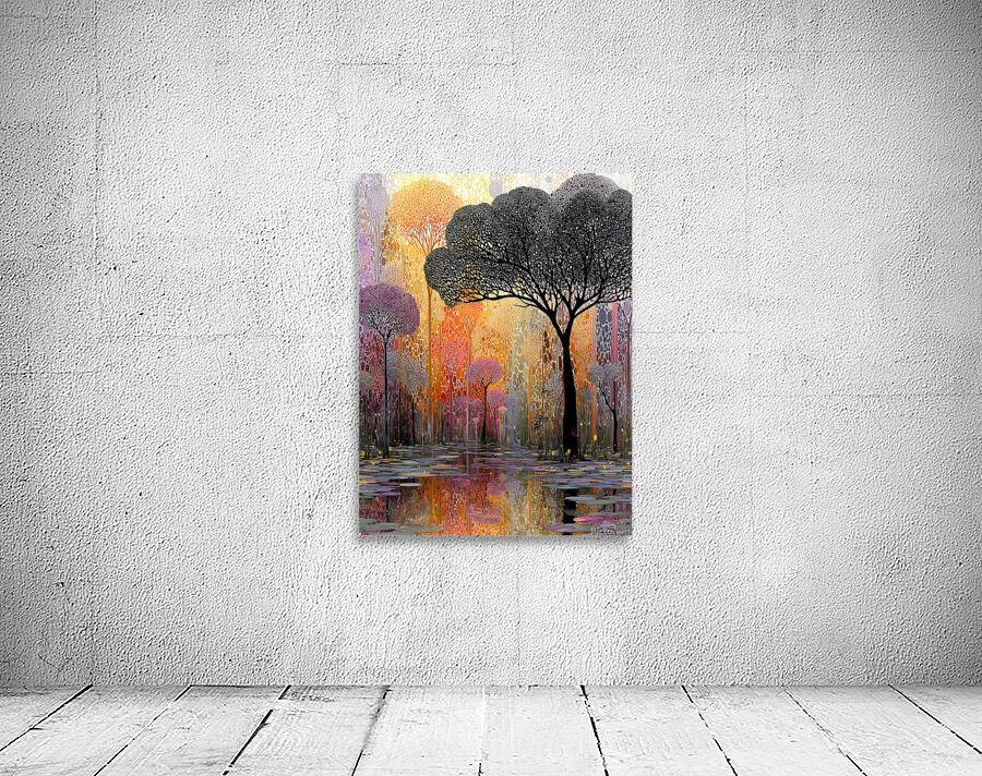 Lilywood Twilight – Mosaic Forest Reflection Print Wall Preview