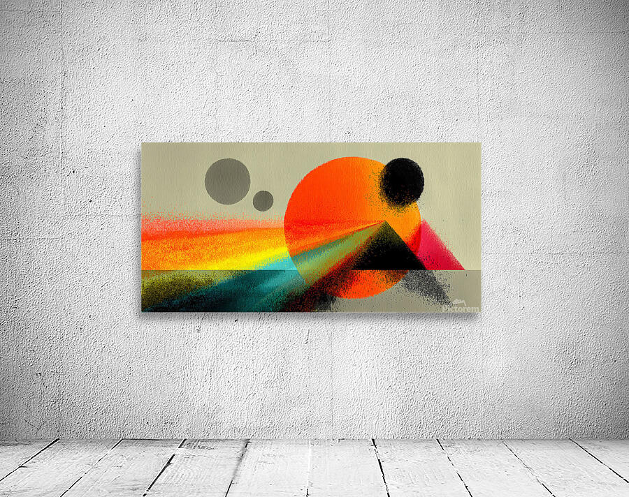 Desert Orbit – Retro Sun and Pyramid Abstract Print Wall Preview