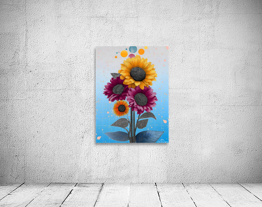 Orbiting Sunflowers – Modern Pop Botanical Print Wall Preview
