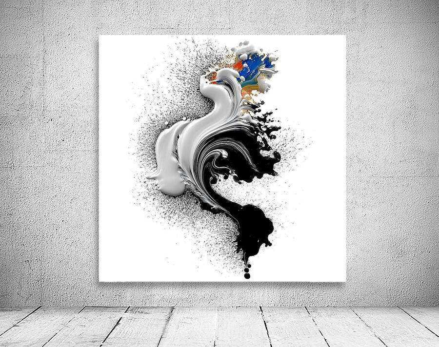 Ink Seraph – Monochrome Plume with Color Spark Print Wall Preview