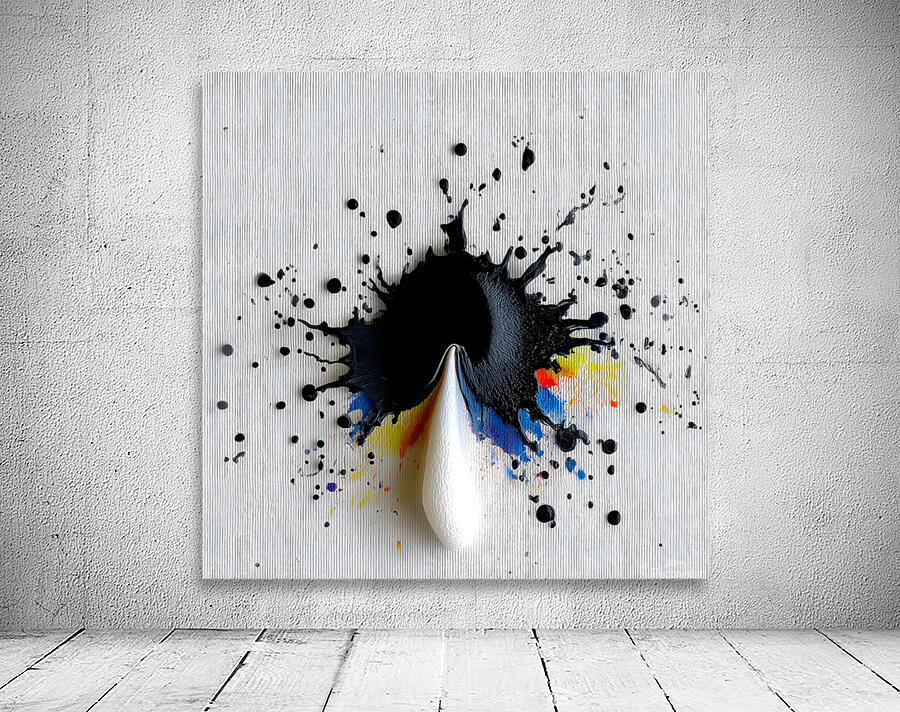 Impact Point – Monochrome Burst with Royal Accents Print Wall Preview