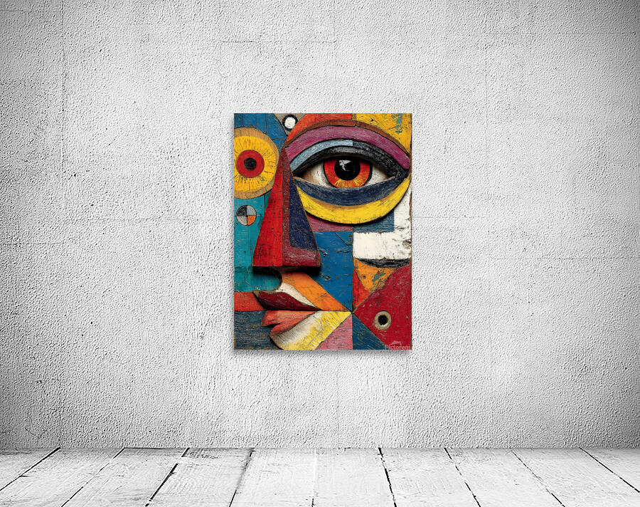 Patchwork Gaze – Modern Cubist Portrait Print Wall Preview