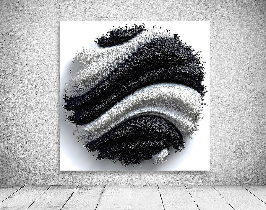 Tideform Sphere – Textured Black & White Print Wall Preview