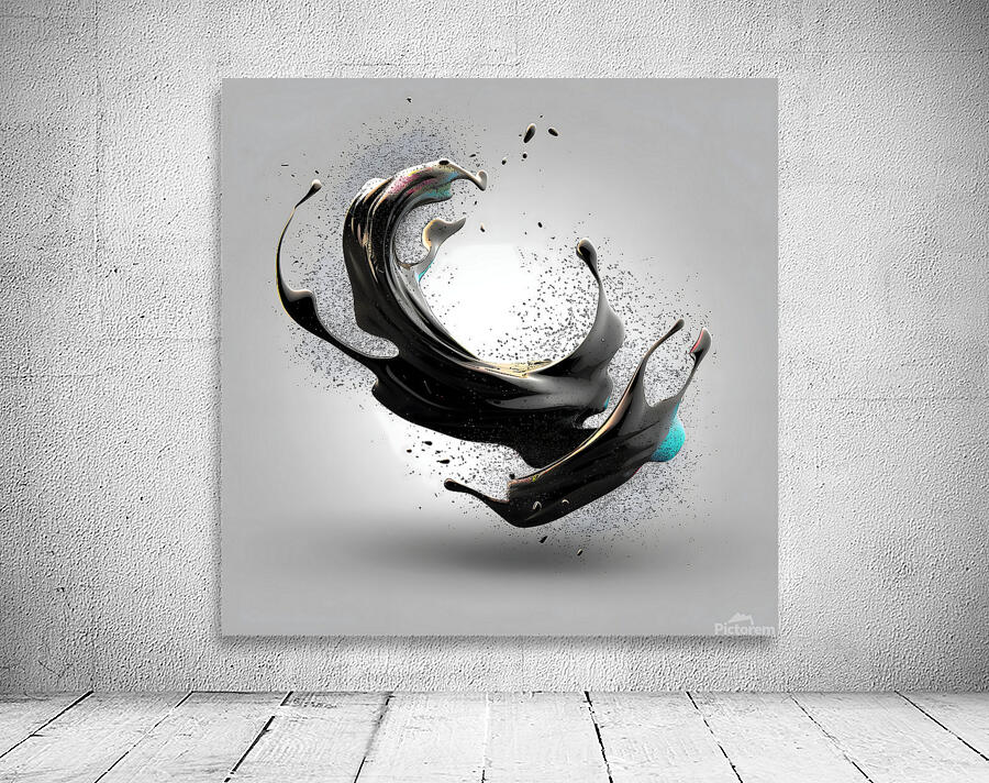 Orbiting Ink – Fluid Monochrome Motion Print Wall Preview