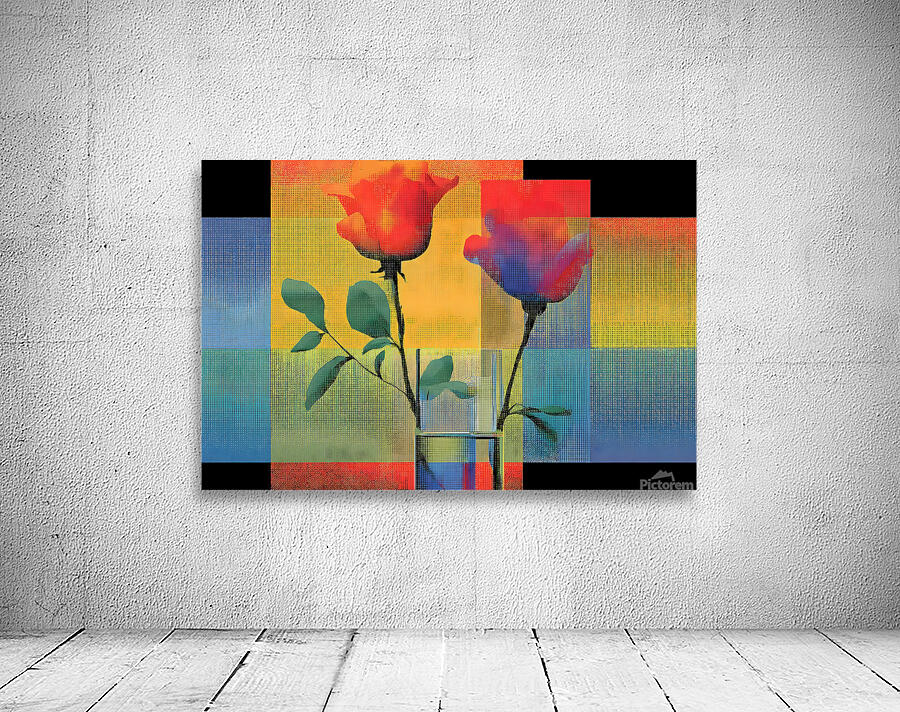 Roses on a Grid – Modern Geometric Botanical Print Wall Preview