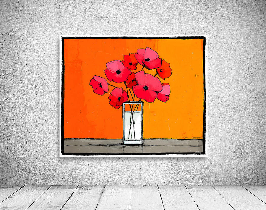 Poppies Against the Fire – Retro Minimal Floral Print Wall Preview