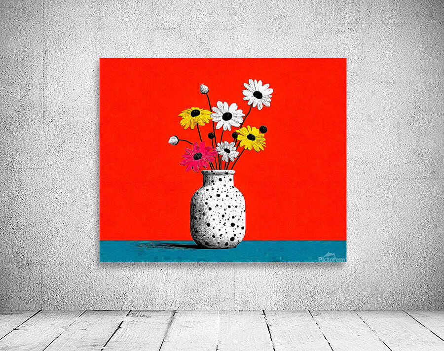 Polka Bloom – Retro Daisy Vase Print Wall Preview