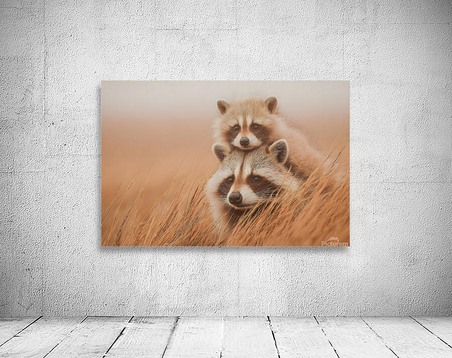 Golden Field – Raccoon Duo Print Wall Preview