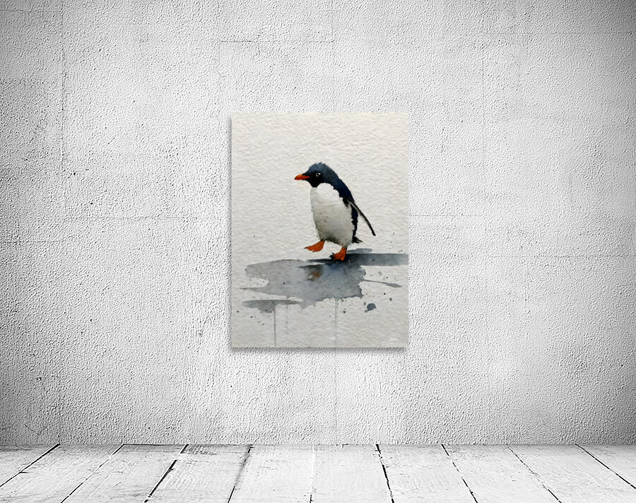 Watercolor Wanderer – Penguin Print Wall Preview