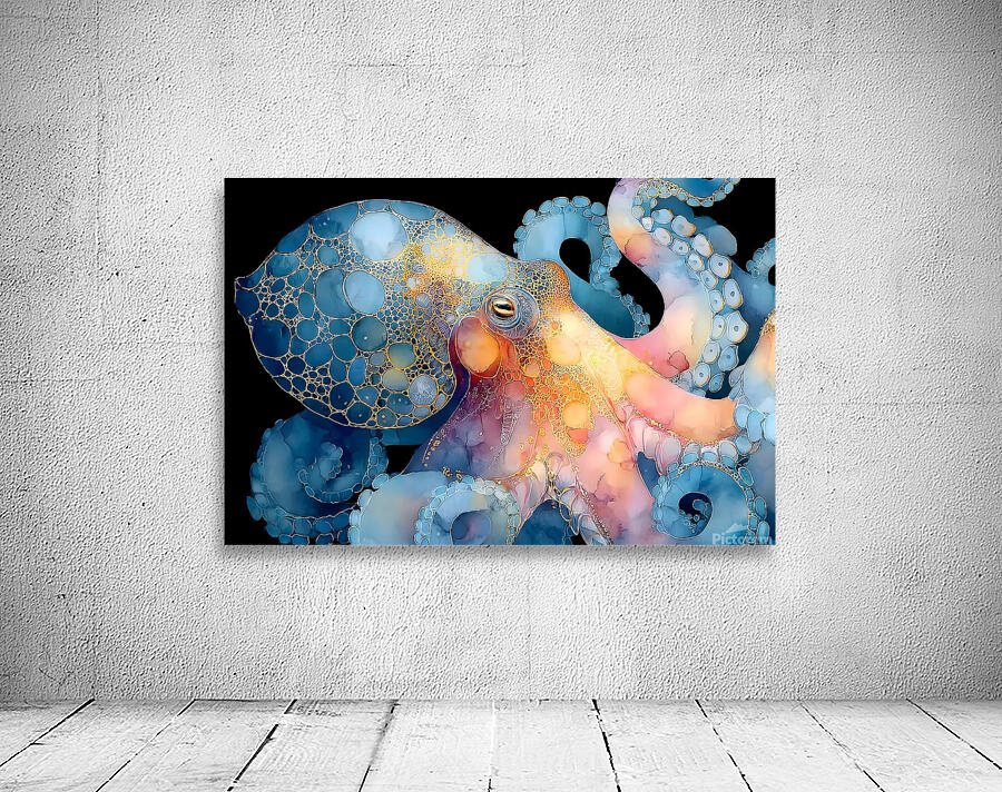 Abyssal Gold – Octopus Luminescence Print Wall Preview
