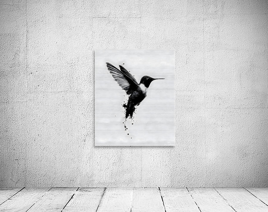 Inkflight – Monochrome Hummingbird Print Wall Preview