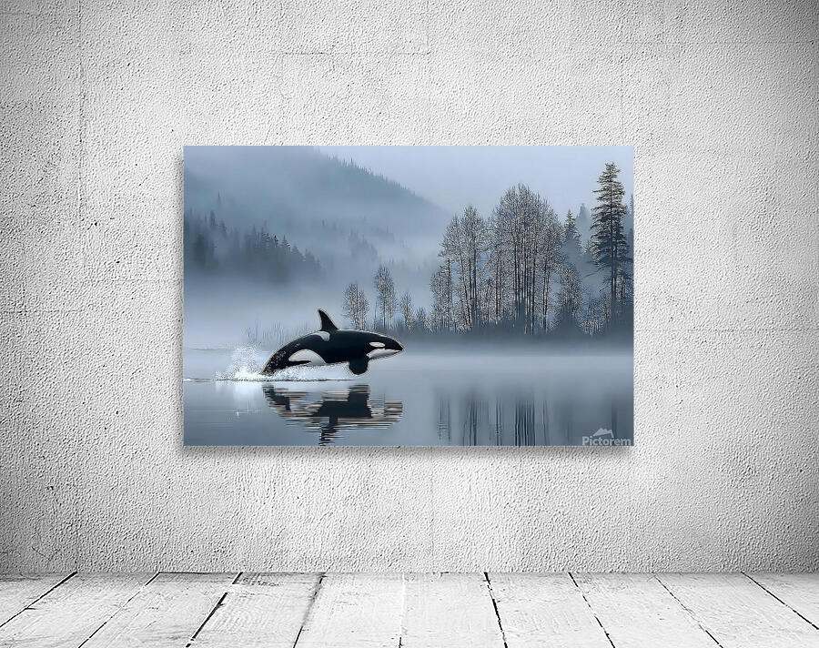 Whispers of the Sea – Orca in the Mist Print Wall Preview