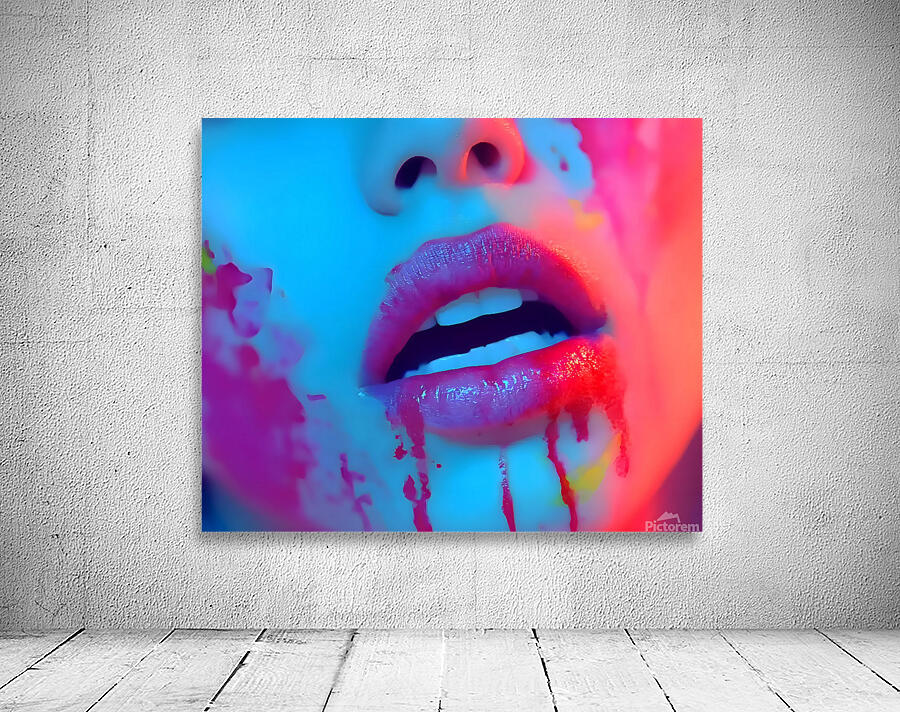 Color Bleed – Neon Lips Print Wall Preview
