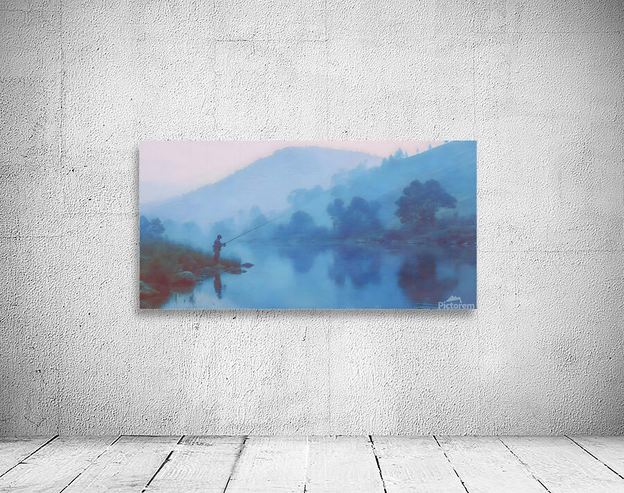 Morning Stillness – Misty Lake Fishing Print Wall Preview