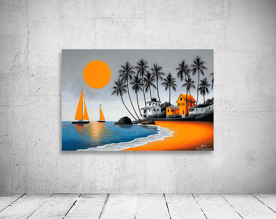 Orange Sun Harbor - Tropical Modern Print Wall Preview