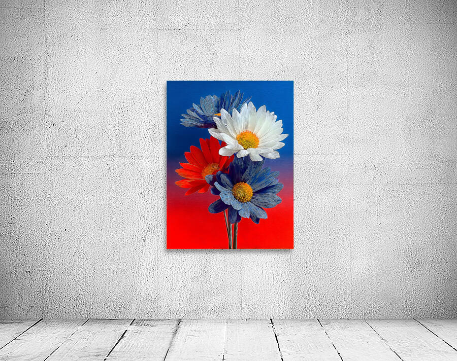 Patriotic Daisies – Red White Blue Floral Print Wall Preview