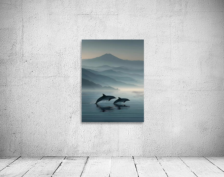 Misty Dolphins – Serene Ocean Leap Print Wall Preview