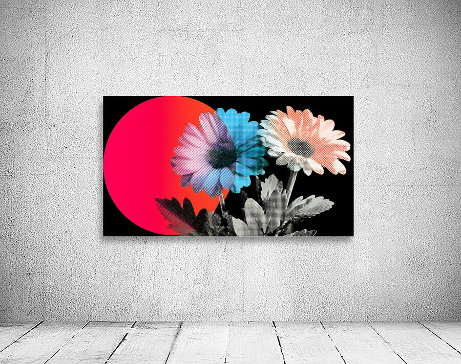 Neon Bloom Eclipse – Retro Daisy Pop Art Print Wall Preview