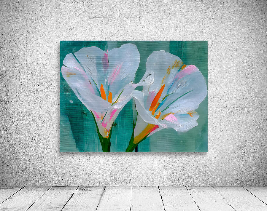 Twin Irises – Minimalist White Iris Flower Art Print Wall Preview