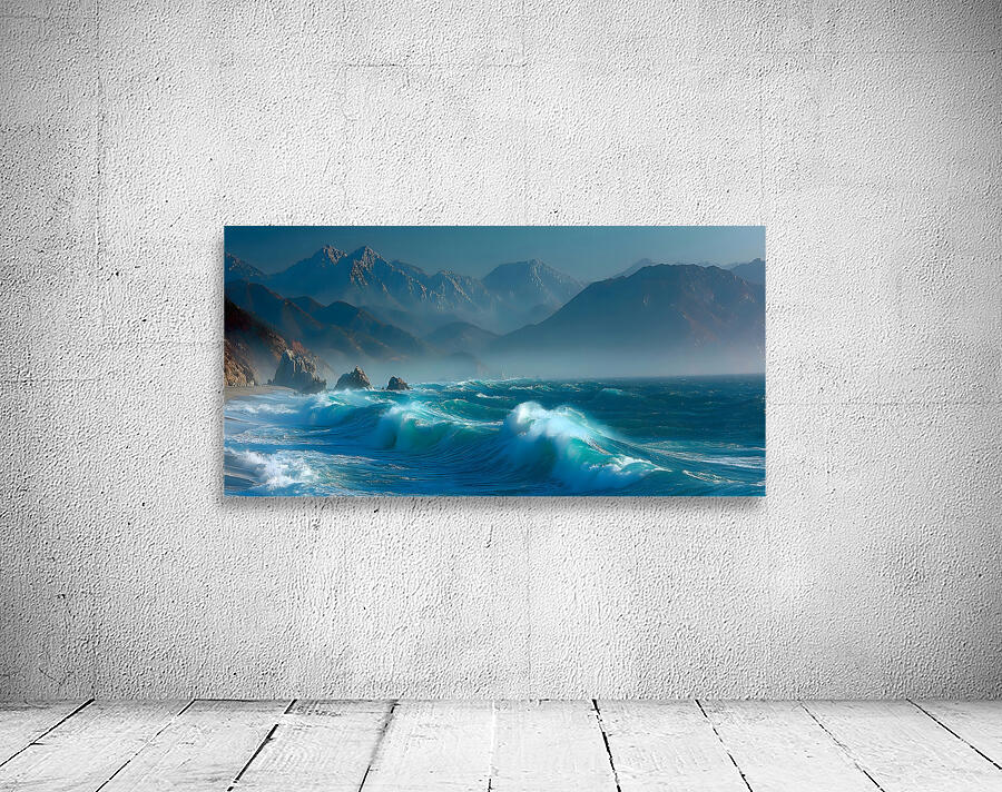 Sapphire Break – Crashing Ocean Wave Art Print Wall Preview