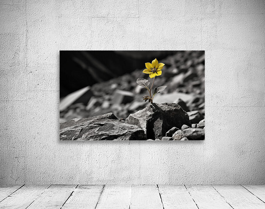 Resilient Heart – Yellow Flower Among Stones Print Wall Preview