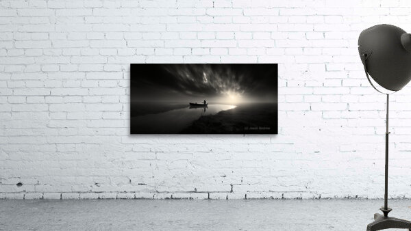 The Fisherman’s Prayer – Black and White Boat at Sea Print Wall Preview