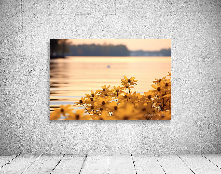 Golden Hour Bloom – Warm Sepia Sunflower Landscape Print Wall Preview