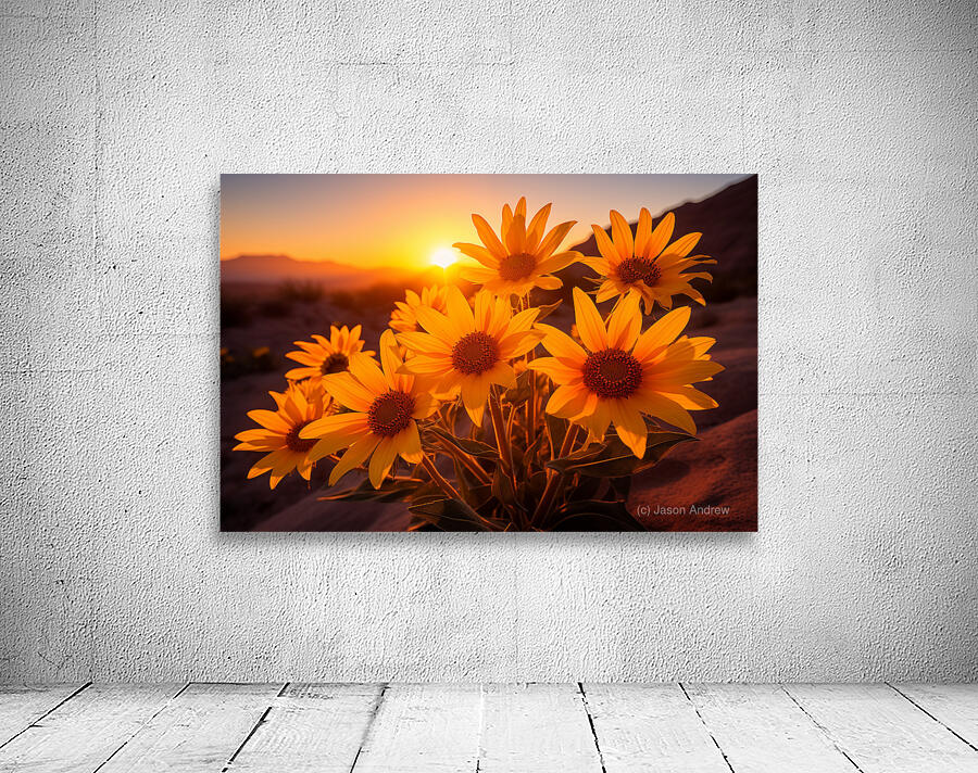 Sunset Sunflowers – Golden Hour Botanical Art Print Wall Preview
