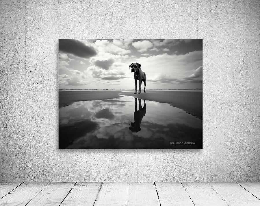 Lost in My Eyes – Monochrome Coastal Dog Photography Print Wall Preview