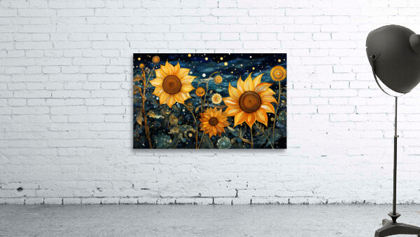Starry Night Sunflowers – Van Gogh-Inspired Floral Art Print Wall Preview