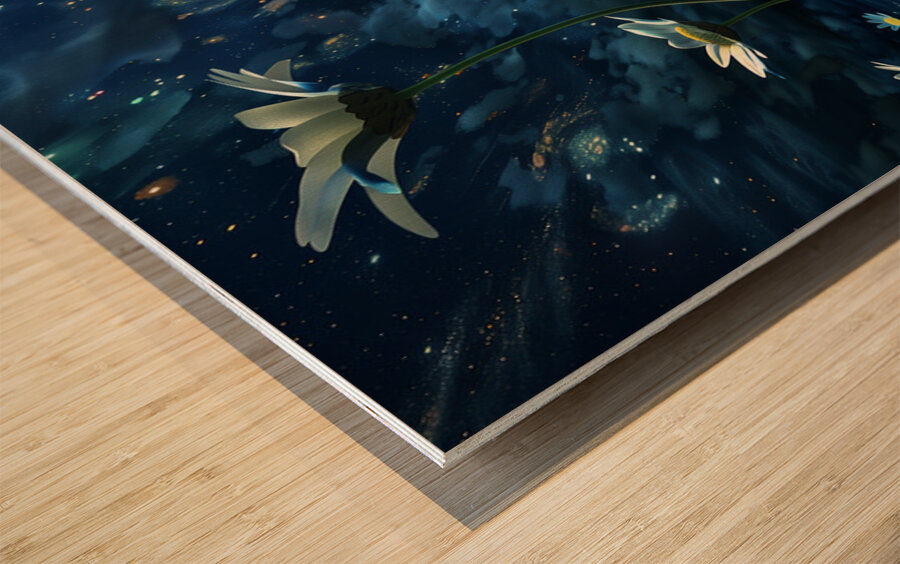 Stardust And Petals - Midnight Blue Floral Art Prints Wood print