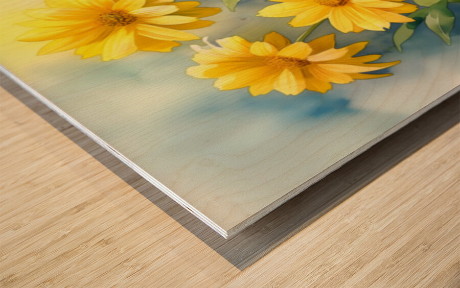 Golden Blooms – A Watercolor Celebration - Sunflower Watercolor Art Prints Wood print