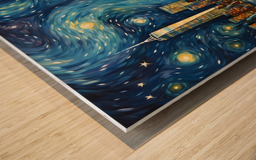 Starry Night Skyline - Starry Cityscape Art Prints Wood print