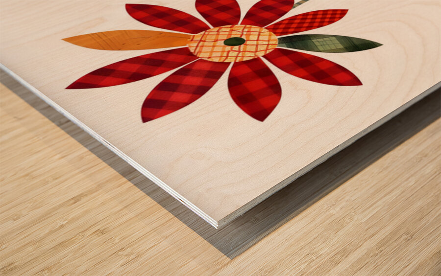 Plaid Botanica 13 - Retro Floral Art Prints Wood print