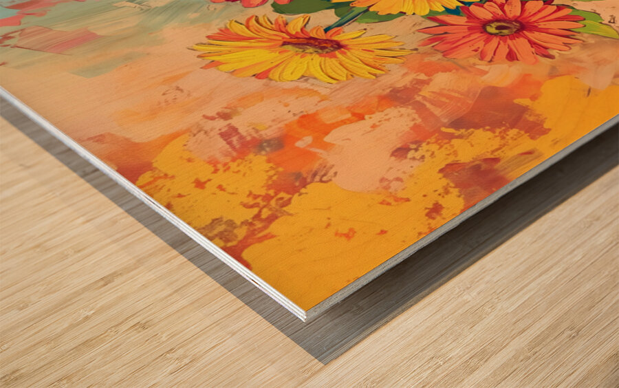 Sunburst In A Teal Vase - Sunflower Vase Art Prints Impression sur bois