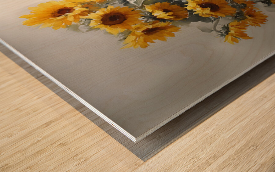 Eclat De Tournesols - Burst Of Sunflowers - Sunflower Vase Art Prints Wood print