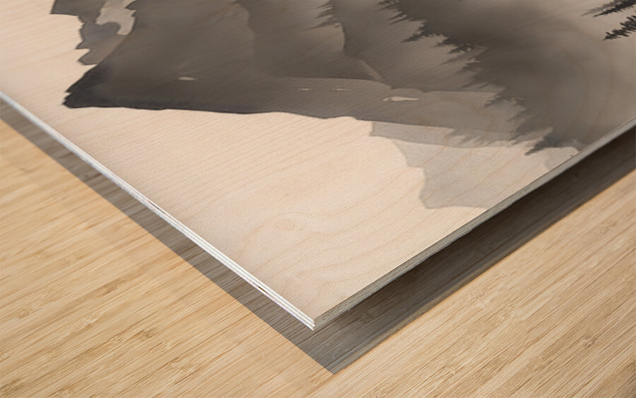 Misty Mountain Pines - Monochrome Landscape Art Prints Wood print