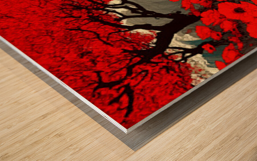 Sakura To Taiyo 桜と太陽 - Cherry Blossoms And Sun - Japanese Floral Art Prints Wood print