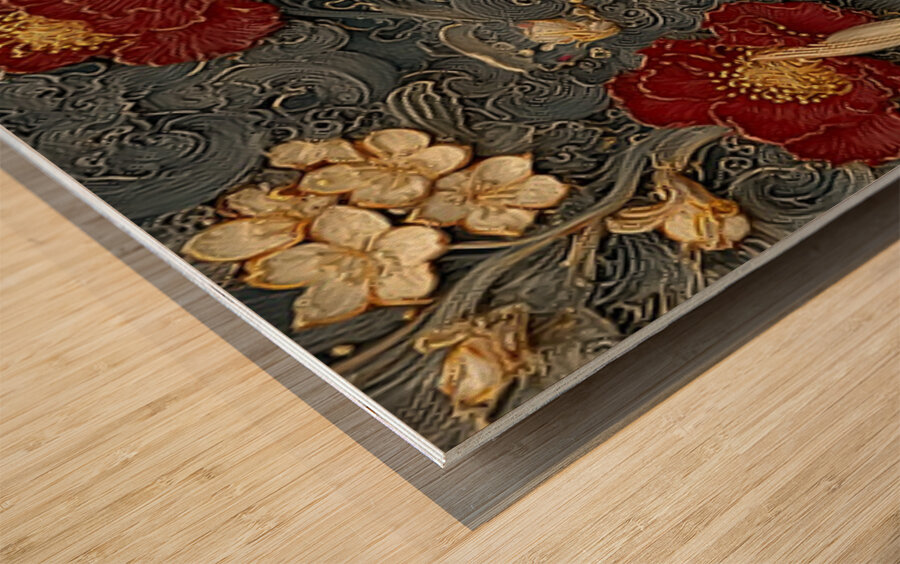 Seinaru Kin No Takara 聖なる金の宝 - Sacred Golden Treasure - Koi Pond Art Prints Wood print