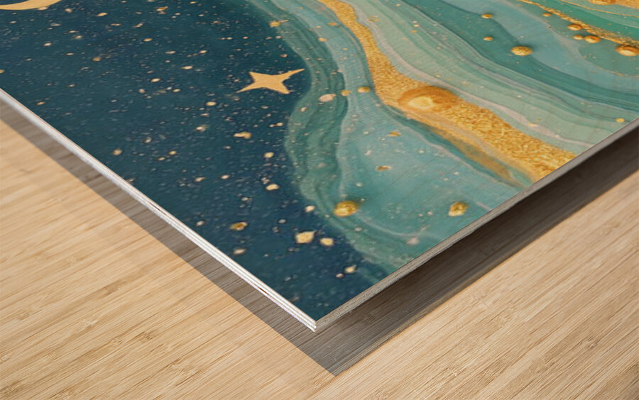 Golden River Flow – Fluid Abstract Art Print Wood print