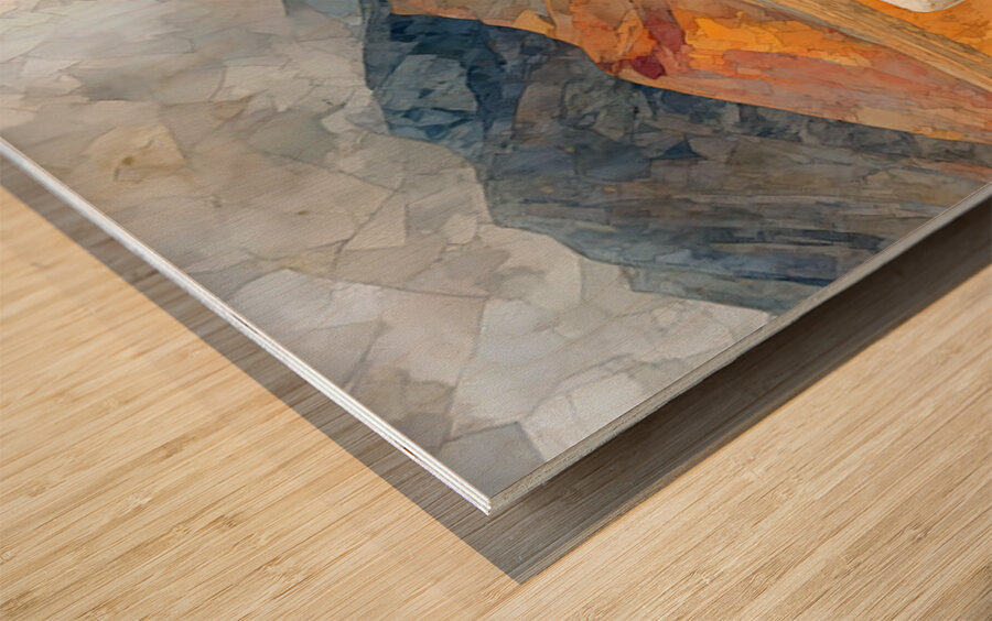 Mosaic Barn & Two White Cows – Farmhouse Landscape Art Print Wood print