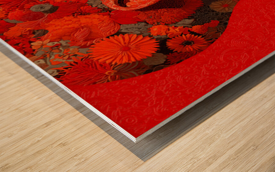 Mind in Bloom - Red Floral Mosaic Portrait Art Print Wood print