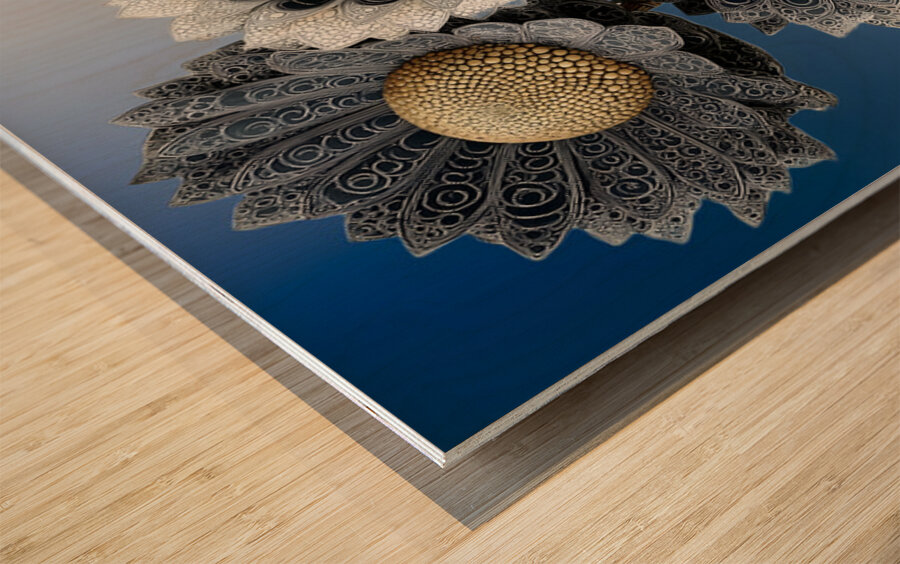 Gilded Sunflower Filigree – Ornate Floral Art Print Wood print