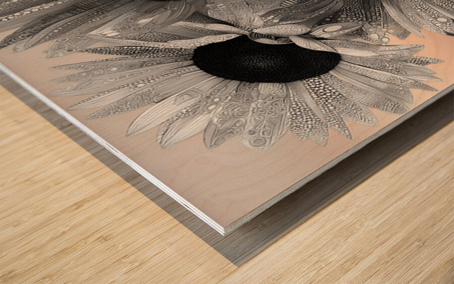 Ink & Ivory Sunflowers – Black & White Floral Art Print Wood print