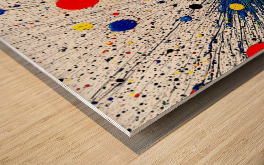 Primary Collision – Modern Abstract Splatter Print Wood print