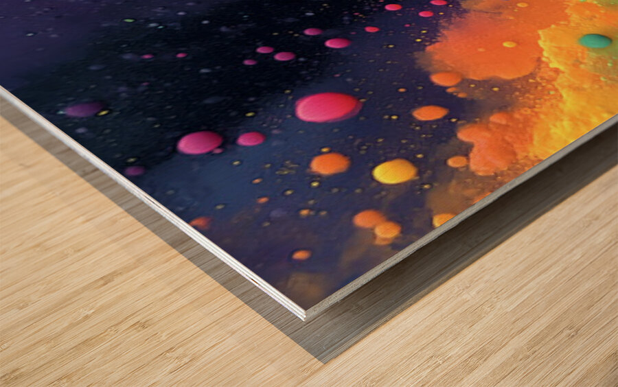 Cosmic Drift – Neon Galaxy Abstract Print Wood print