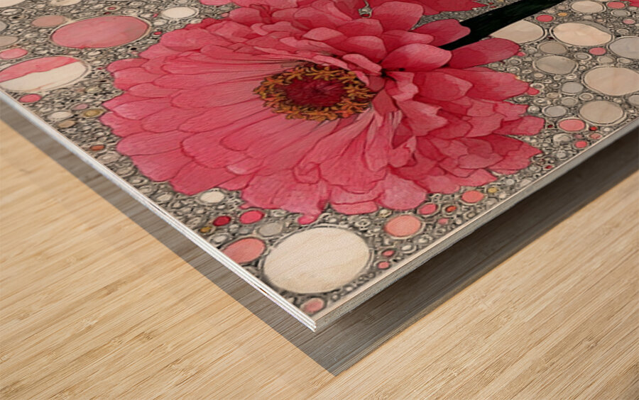 Bloom in Circles – Pink Zinnia Floral Abstract Print Impression sur bois